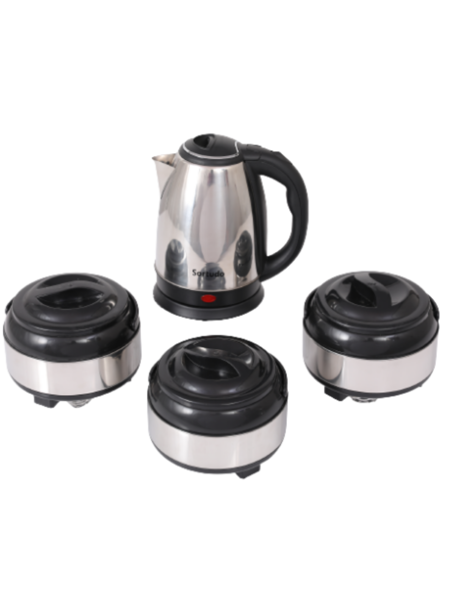 3 Stainless Steel Casseroles Set with Free Electric Kettle