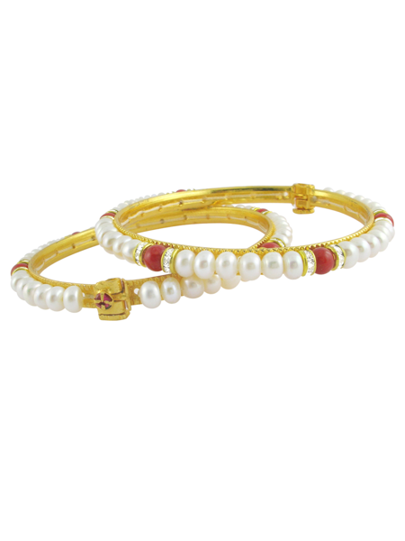 Picture of Sri Jagdamba Pearls Red Stone Pearl Bangles