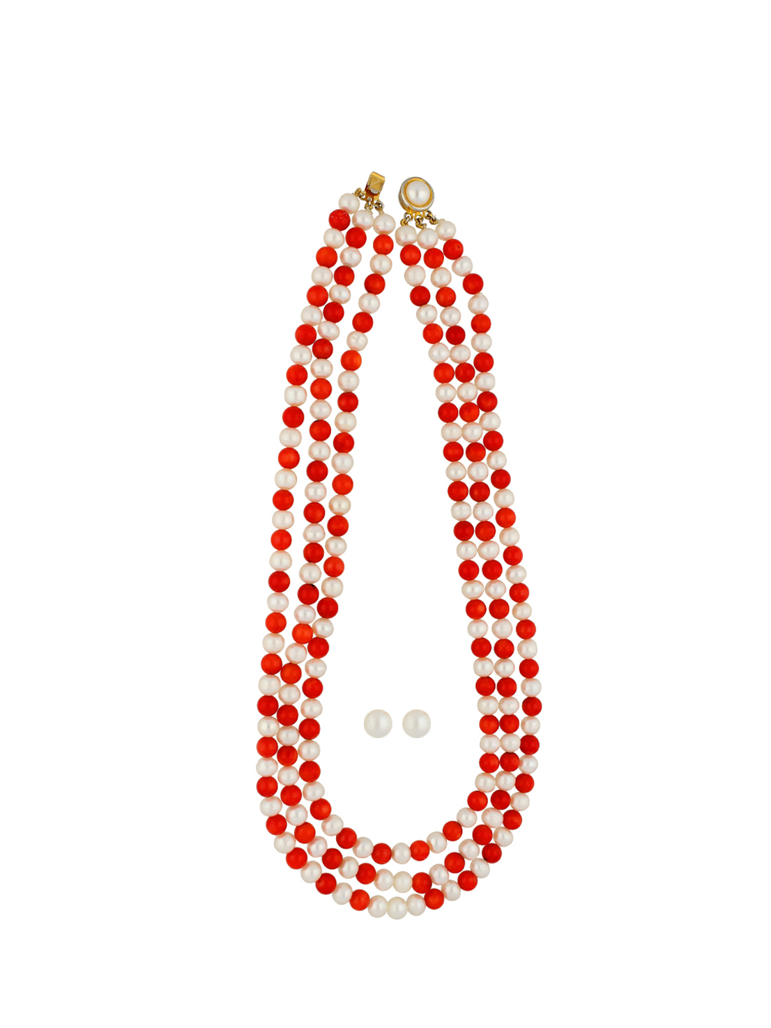 3 Line Coral Pearl Necklace | PIKMAX