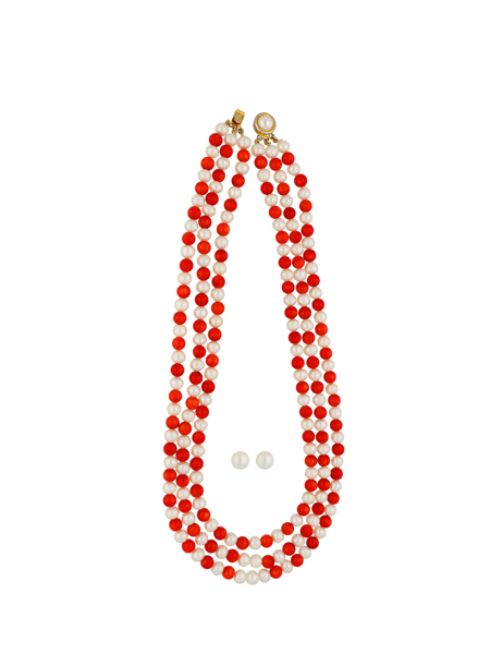 Picture of 3 Line Coral Pearl Necklace
