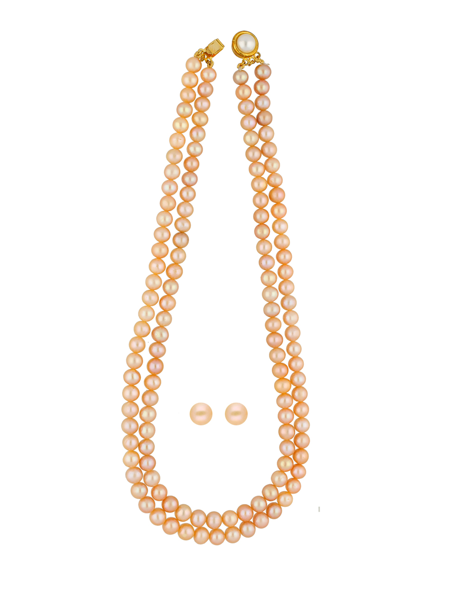 Picture of 2 Lines Peach Pearls Necklace