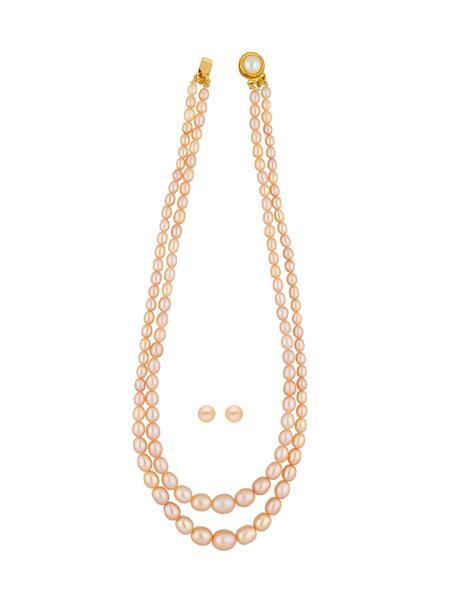 Picture of 2 Lines Oval Peach Pearl Necklace