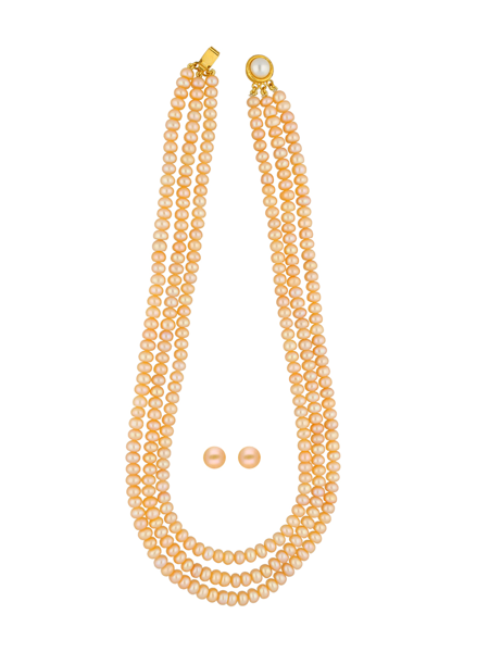 Picture of 3 Lines Peach Button Pearl Necklace