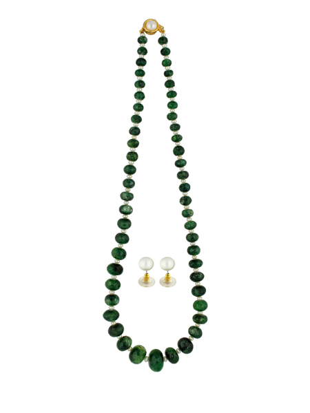 Picture of Green Stone With White Button  Pearl Necklace