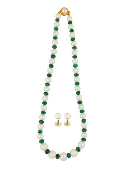 Picture of Green Stone With White  Round Pearl Necklace