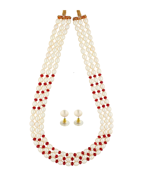Picture of 3 String Ruby Pearl Necklace