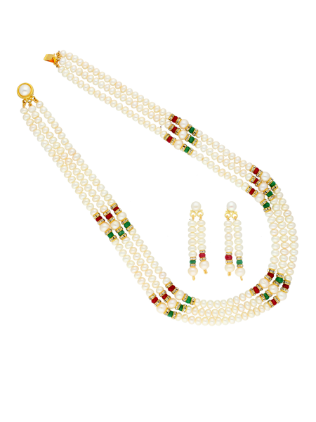 Picture of 3 Line Fashionable Pearls Necklace By Sri Jagdamba Pearls