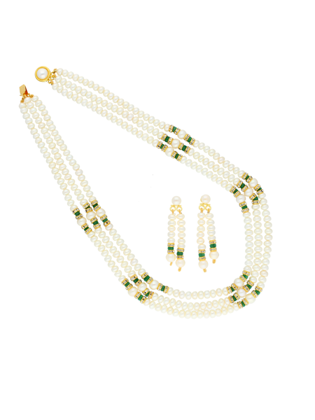 Picture of 3 Line Green Stone Pearl Necklace By Sri Jagdamba Pearls