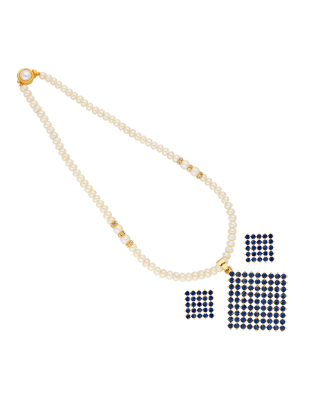 Picture of Blue Diamond Shape Pearl Pendant Set