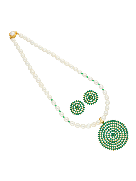Picture of Green Circular Shape Pearl Pendant Set