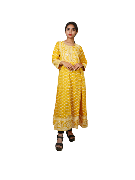 Picture of Yellow Printed long Kurti