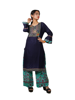 Picture of Solid Navy  Blue Kurti With Green Printed  Plazzo Set For woman