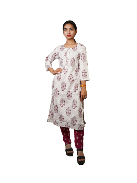 Picture of White Printed kurti With Plazzo pant set for woman