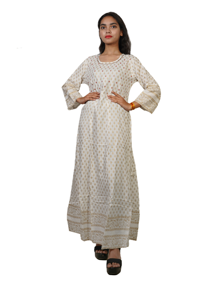 Picture of Woman's White Printed Long  kurti