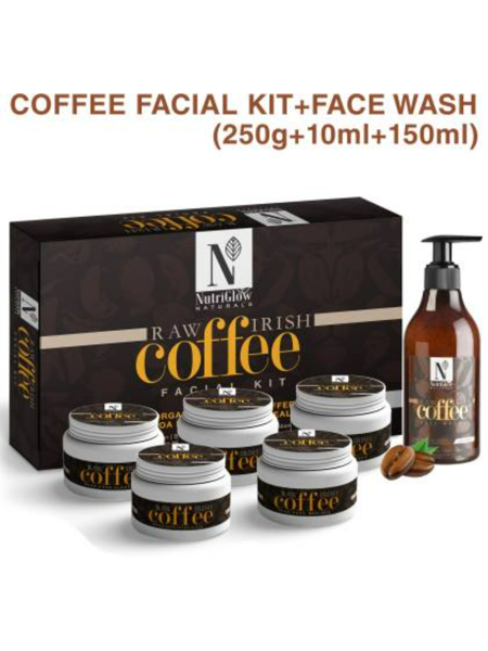Picture of NutriGlow NATURAL'S Raw Irish Coffee Combo : Facial Kit (260 gm) and Face Wash (150 ml)/ Yogurt Extracts With Honey / Deep Pore Cleanser