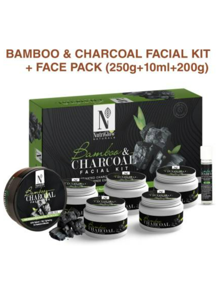 Picture of NutriGlow NATURAL'S Bamboo Charcoal Combo : Facial Kit (260 gm) + Clay Mask (200 gm) /Face Pack /Skin Tightening / Remove Blemishes