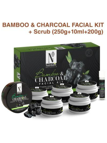 Picture of NutriGlow NATURAL'S Bamboo Charcoal Combo : Facial Kit (260 gm) + Face Scrub (200 gm) /Peppermint & Thyme /Deep Exfoliation / Remove Blemishes