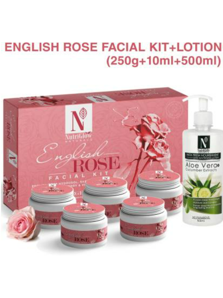 Picture of NutriGlow NATURAL'S English Rose Hydrosol Facial Kit (260 gm) With Aloe Vera & Cucumber Extracts (500 ml)/Insta Fresh Nourishment / Skin Whitening Lotion/ Glowing Skin