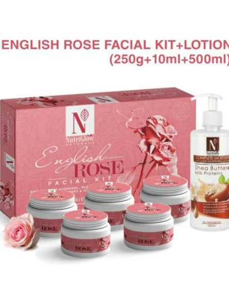Picture of NutriGlow NATURAL'S English Rose Hydrosol Facial Kit (260 gm) + Shea Butter & Milk Protein (500 ml)/Skin Nourishing Lotion /Complete Moisture/ Youthful Skin Radiant