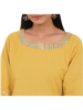 Close View of Ethnic Mustard Yellow Embroidered Cotton Kurti