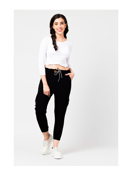Black Slim Fit Cargo Joggers for Women