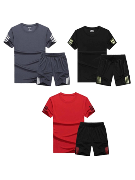 Grey, Black & Red T-shirt & Shorts Combo