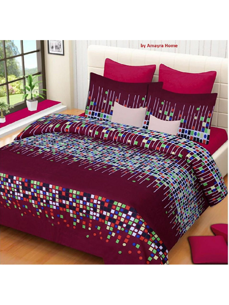 3D Multicolored Digital Printed Double Bedsheets with Pillow Covers by HOMDAZAL