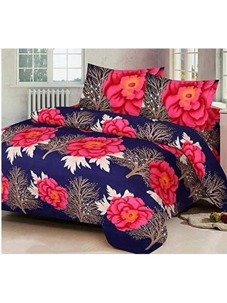 3D Pink & Blue Floral Printed Double Bedsheets with Pillow Covers by HOMDAZAL