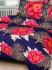 Close View of 3D Pink & Blue Floral Printed Double Bedsheets with Pillow Covers by HOMDAZAL