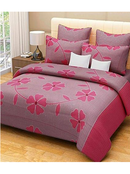 3D Pink Floral Printed Double Bedsheets with Pillow Covers by HOMDAZAL