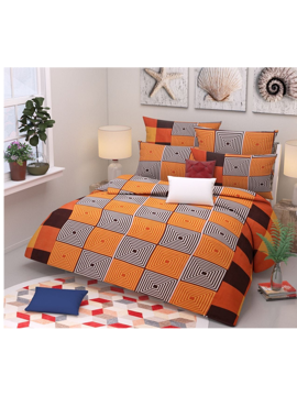 3D Yellow & Orange Psychedelic Printed Double Bedsheets with Pillow Covers by HOMDAZA