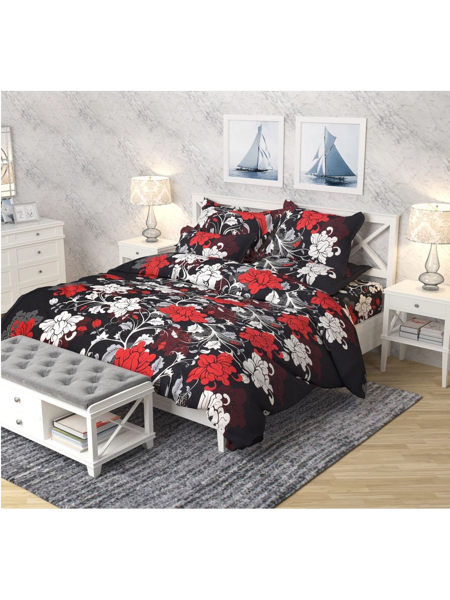 3D Red & White Floral Printed Double Bedsheets with Pillow Covers by HOMDAZAL