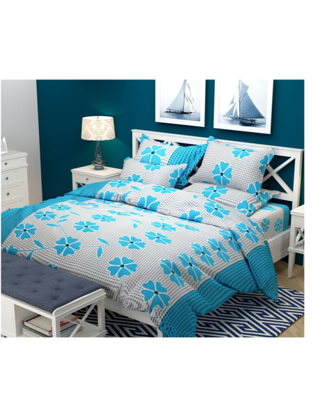 3D Blue Floral Printed Double Bedsheets with Pillow Covers by HOMDAZAL