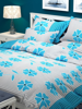 Close View of 3D Blue Floral Printed Double Bedsheets with Pillow Covers by HOMDAZAL