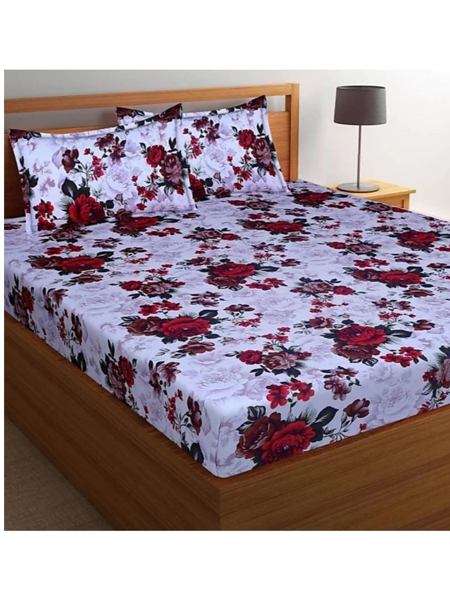 3D Red Rose Printed Double Bedsheets with Pillow Covers by HOMDAZAL