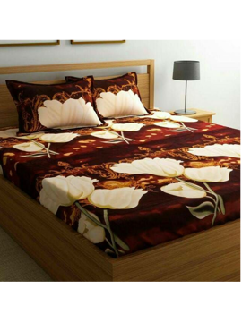 3D Bold White Floral Printed Double Bedsheets with Pillow Covers by HOMDAZAL