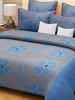 Close View of 3D Blue Floral Printed Double Bedsheets with Pillow Covers by HOMDAZAL