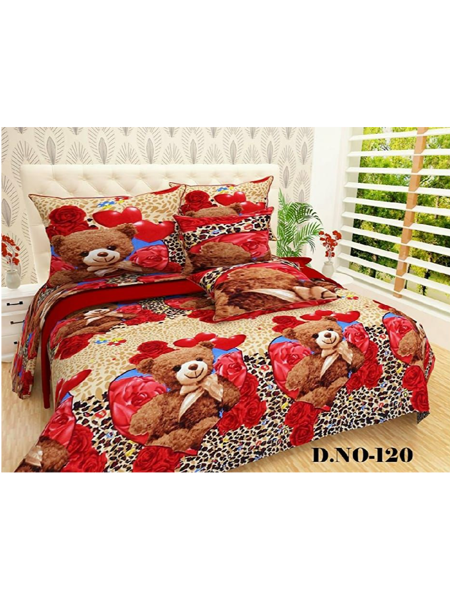 3D Cute Teddy Bear Printed Double Bedsheets with Pillow Covers by HOMDAZAL