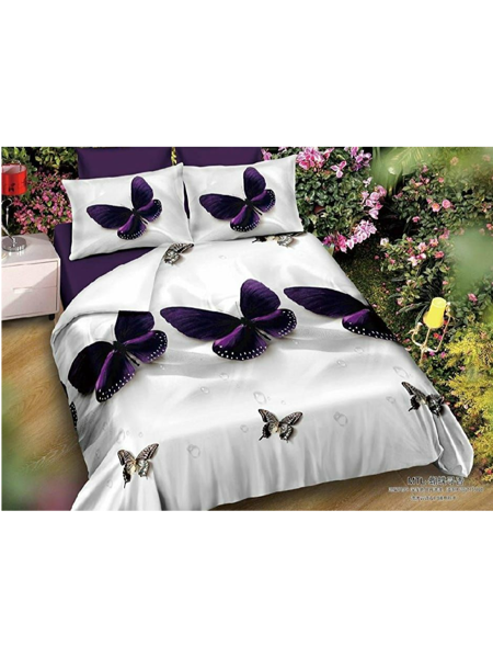 3D Bold Butterfly in Violet Printed Double Bedsheets with Pillow Covers by HOMDAZAL