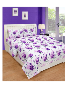 3D Violet Floral Printed Double Bedsheets with Pillow Covers by HOMDAZAL