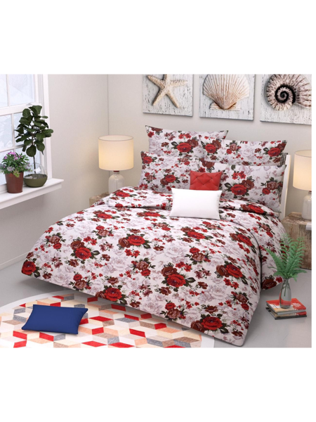 3D Red Roses on White Printed Double Bedsheets with Pillow Covers by HOMDAZAL
