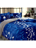3D White Leaf on Blue Printed Double Bedsheets with Pillow Covers by HOMDAZAL