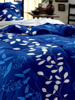 Close View of 3D White Leaf on Blue Printed Double Bedsheets with Pillow Covers by HOMDAZAL
