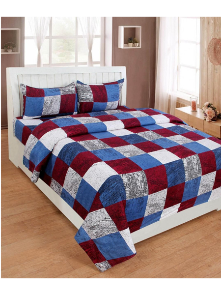 3D Squares Printed Double Bedsheets with Pillow Covers