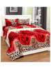 3D Rose Printed in Red & Brown Double Bedsheet with Pillow Covers by HOMDAZAL
