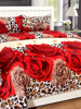 Close View of 3D Rose Printed in Red & Brown Double Bedsheet with Pillow Covers by HOMDAZAL