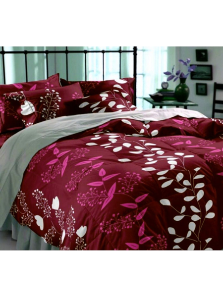 3D Pink & White Leaf Printed Double Bedsheet with Pillow Covers by HOMDAZAL