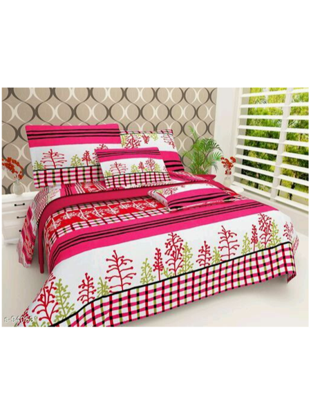 Picture of 3D Pink & Light Green Floral Printed Double Bedsheet with Pillow Covers by HOMDAZAL
