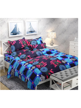 Picture of 3D Red Tulips on Blue Printed Double Bedsheet with Pillow Covers by HOMDAZAL