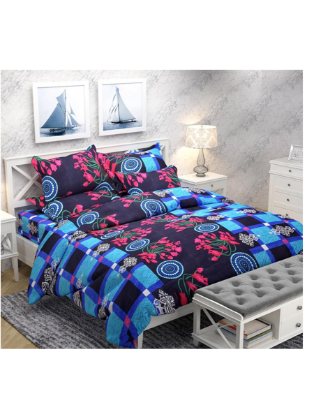 Picture of 3D Red Tulips on Blue Printed Double Bedsheet with Pillow Covers by HOMDAZAL